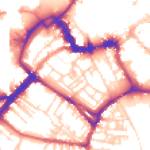 Daytime road noise heatmap for YO1 6EW