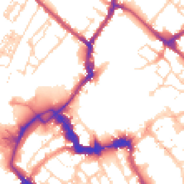 Daytime road noise heatmap for YO1 8AQ