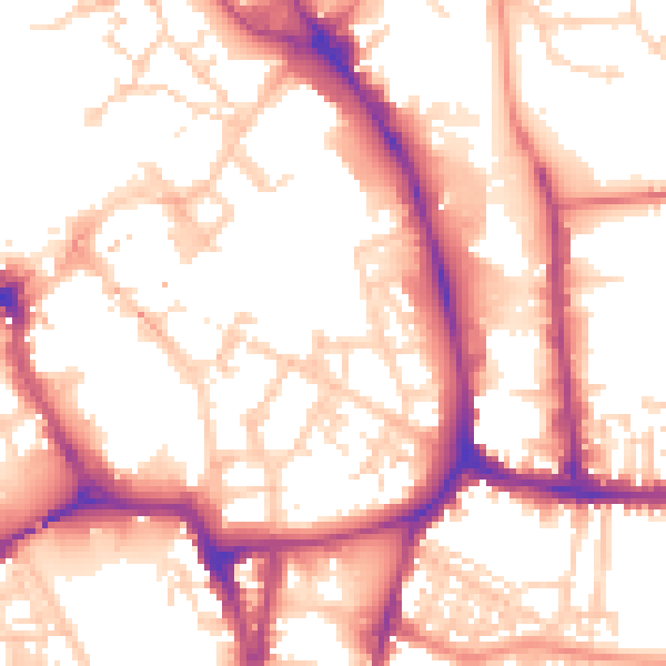 Daytime road noise heatmap for YO1 9PN