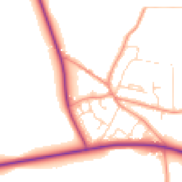 Daytime road noise heatmap for YO26 8AB